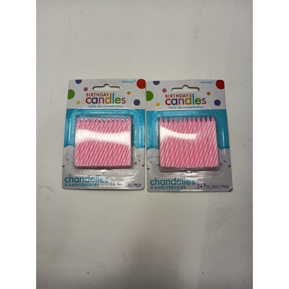 American Greetings 48 ct total Party Pink  Striped Spiral Candles NEW - Lot Of 2